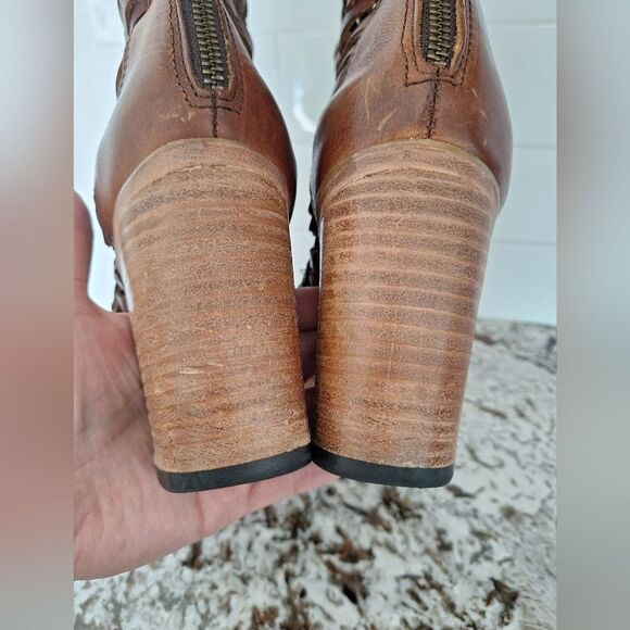 Freebird Bela Leather‎ Strappy Braided Heeled Booties Shoes Distressed Size 10 - Picture 5 of 11